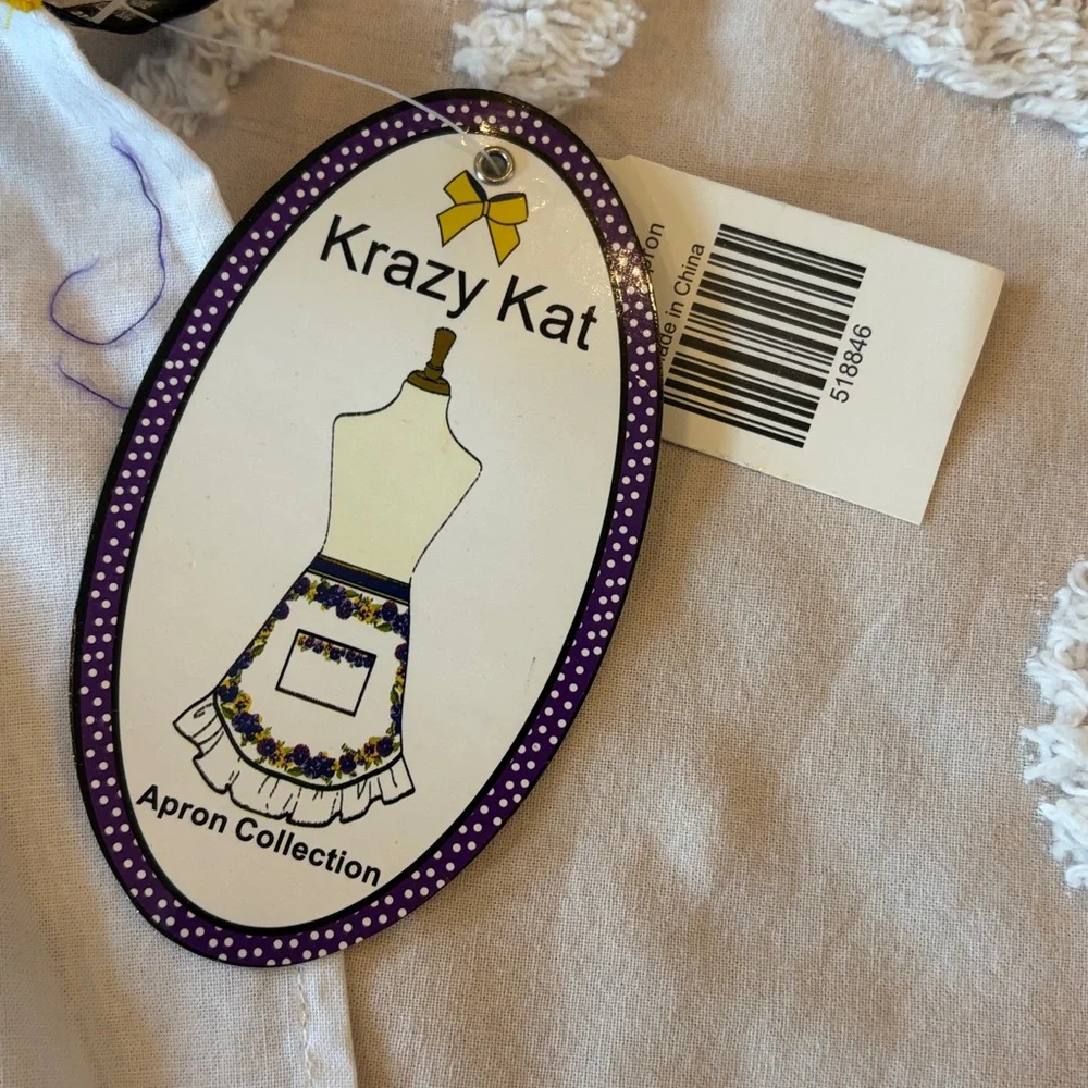 Krazy Kat Apron with Purple and Yellow Pansies Flowers NEW